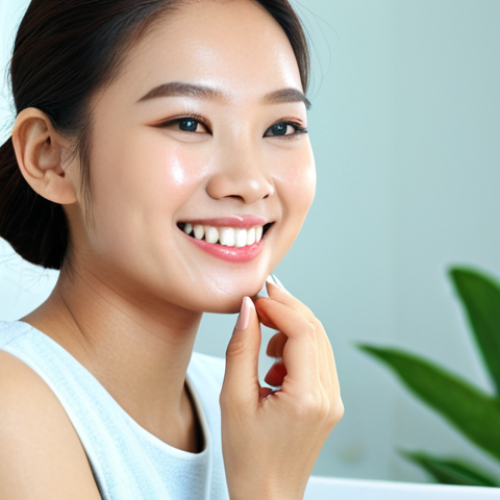Radiant Skin with Natural Cosmetics**

A young Malaysian woman with radiant, healthy skin, smiling gently. She is applying a light layer of natural-looking makeup, highlighting her features. She is in a bright, airy bathroom with natural light. The scene should convey the benefits of natural cosmetics for achieving a healthy glow. Fully clothed, modest attire, appropriate content, safe for work, perfect anatomy, natural proportions, professional photography, high quality.

**